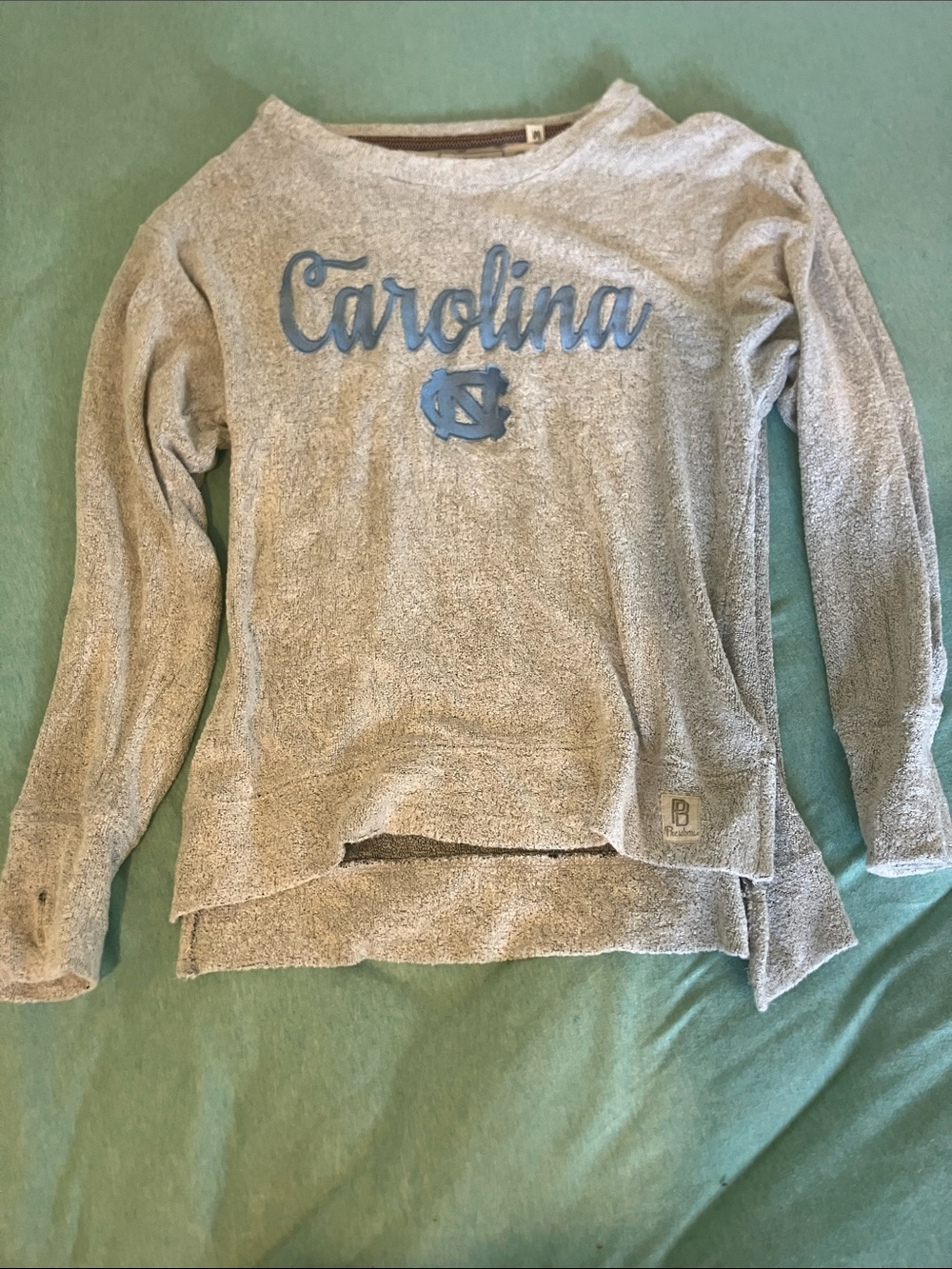 Carolina Terry Knit Pullover Sweater - Light Gray with Carolina Blue Logo